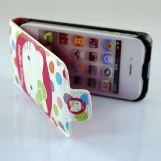 Cute Hello kitty Flip Flap Hard Leather Cover Case For iPhone 4 4G 4S 