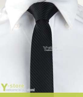 Y137 Black Stripes Skinny Slim Narrow 100% Silk 2 Tie  