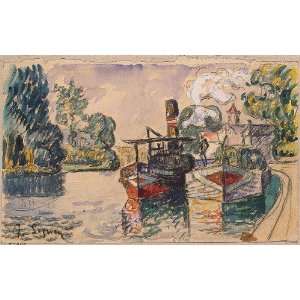   Signac   24 x 16 inches   Tugboat and Barge in Samois