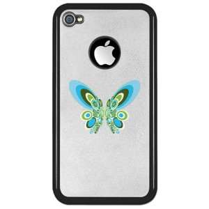  iPhone 4 or 4S Clear Case Black Retro Blue Butterfly 