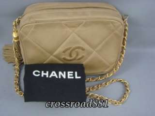 Authentic Chanel Beige Lamb Skin Leather Shoulder / Messenger Style 
