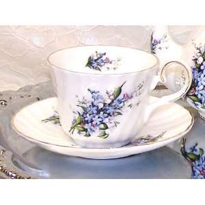   Fine English Bone China Forget Me Not Cup and Saucer