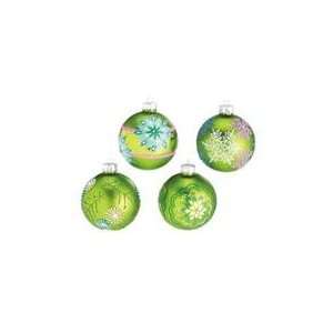  Pack of 8 Dazzling Green Snowflake Design Glass Ball 
