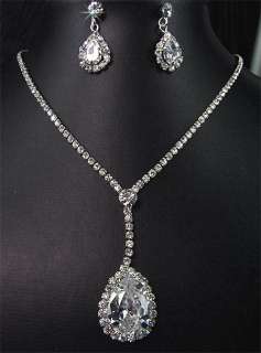 Bridal Wedding Crystal Chain Necklace Earrings Set Prom  