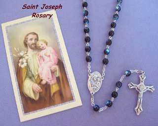 St. Saint JOSEPH Rosary & Holy Card ~ Glass Rosaries  