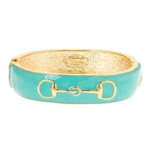   Gold Fill & Turquoise Enamel Horse Bit Inlay Bangle Bracelet Jewelry