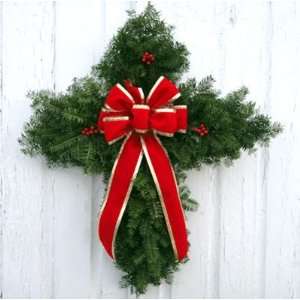 Rejoice Christian Cross Balsam Fir Fresh Wreath   24 Inch  