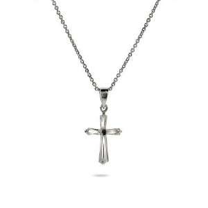 Dainty Cubic Zirconia Sterling Silver Cross Pendant Length 14 inches 