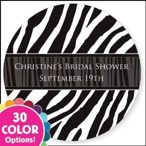  Custom Zebra   24 Round Personalized Bridal Shower Sticker 