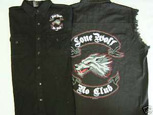    OUT LONE WOLF NO CLUB sleeveless Denim vest, size MEDIUM  