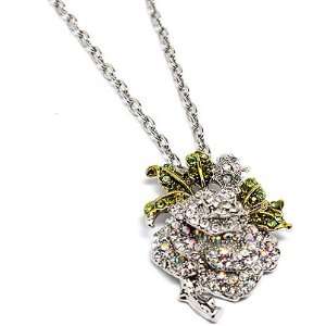  Lovely Clear Crystal Rose Flower Charm Pendant Necklace 