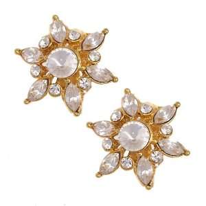  Detta Gold Crystal Flower Clip On Earrings Jewelry