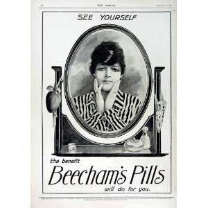  1916 ADVERTISMENT BEECHAMS PILLS LADY MIRROR MAKE UP