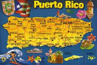 New 4x6 Postcard   Colorful Map of Puerto Rico  