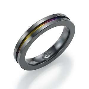  Black Titanium Ring with Rainbow Cutout Jewelry
