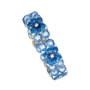  Blue Enamel Flowers&Light Blue Crystal Stretch Bracelet Jewelry