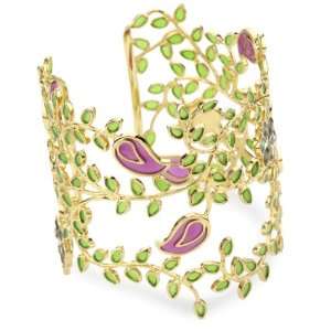    Isharya Vine Flower Enamel Pink Green Cuff Bracelet Jewelry