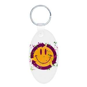  Aluminum Oval Keychain Recycle Symbol Smiley Face 