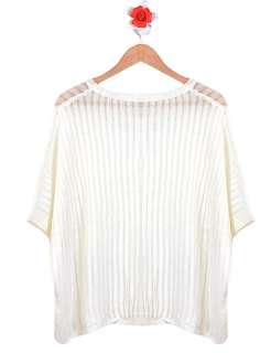 DHTUV10 Korea Stylish Batwing Sweater Openwork Knit Loose Top White 