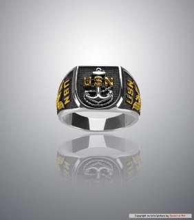 USN NAVY RING   STERLING SILVER 925, 24K GOLD PLATED  