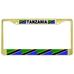  Tanzania Flag Gold Tone Metal License Plate Frame Holder 
