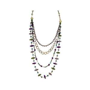Multi Color Layered Hamba Wood, Coconut and Sequin Bead Necklace 24 