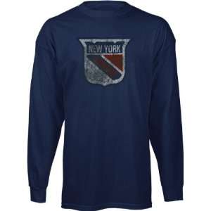  New York Rangers Old Time Navy Distressed Long Sleeve T 