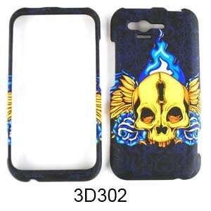 RUBBER COATED HARD CASE FOR HTC RHYME TEXTURED SKULL WINGS 