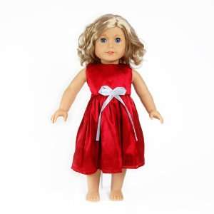 Red Satin Holiday Dress Doll Outfit Clothing    Fits 18 American Girl 