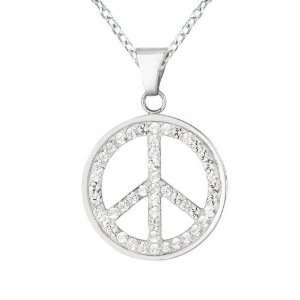  Sterling Silver Crystal Peace Sign Necklace Jewelry
