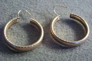 ANTIQUE YELLOW GOLD FILLED ETCH FILIGREE HOOP EARRINGS  
