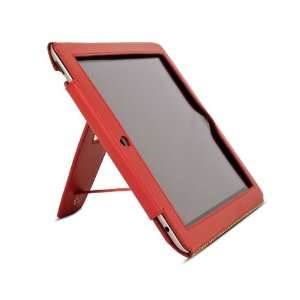  Piges High Quality Leather Ipad 2 Free Stand Case   Red 