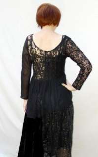   Black & Gold Lace Sheer BURNOUT Gypsy Floral Over Dress Medium  