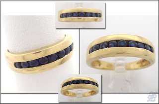 v2672 18K SOLID YELLOW GOLD BAND RING GENUINE SAPPHIRE  