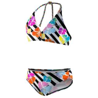 Speedo Girls Summer Floral Stripe All Over Halter 2 PC Swimsuit (7 16 
