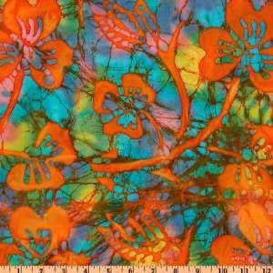  44 Wide Indian Batik Large Floral Rust/Multi Fabric By 