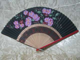 Oriental Cherry Blossom Hand Painted Vintage Wood Fan  