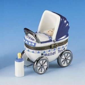 Mazel Tov Baby Boy Hinged Box Carriage with Baby Bottle Treasure