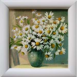  Miniature Oil on Canvas Painting   Camomiles Flowers