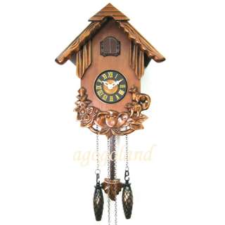   Hand Carved Roof Top Deers and Flower Wooden Cuckoo Wall Clock  