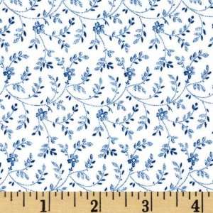  44 Wide Calico Sketched Vines Navy/Ivory Fabric By The 