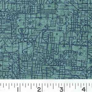  45 Wide HIEROGLYPH   TEAL Fabric By The Yard Arts 