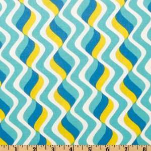  44 Wide Marmalade Wavy Stripe Blue Fabric By The Yard 