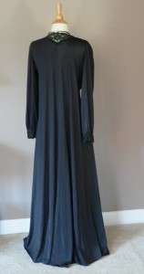 Vintage Midnight Black OLGA Waterfall Peignoir Robe+Lace Bodice Gown 