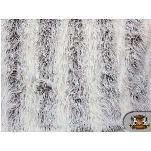 Faux Fur Long Pile Mongolian 2 Tone Stripe Dark Brown & White Fabric 