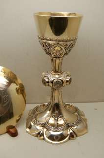 100 year old Sterling Gothic Chalice, Paten & Case +  