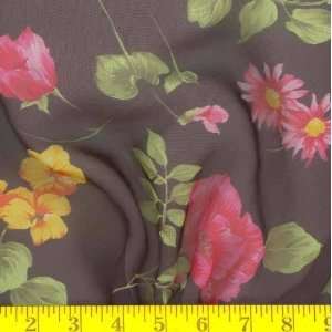  58 Wide Printed Chiffon Summer Blooms Black Fabric By 