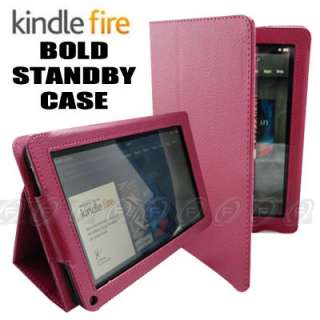 Hot Pink Leather Folio Case Cover for  Kindle Fire 7 Tablet 