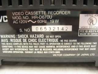 JVC HR D67OU 4 Head VCR HQ Video Cassette Recorder  