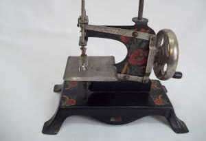   Small Sewing Machine, Black Metal With Floral Design, German  